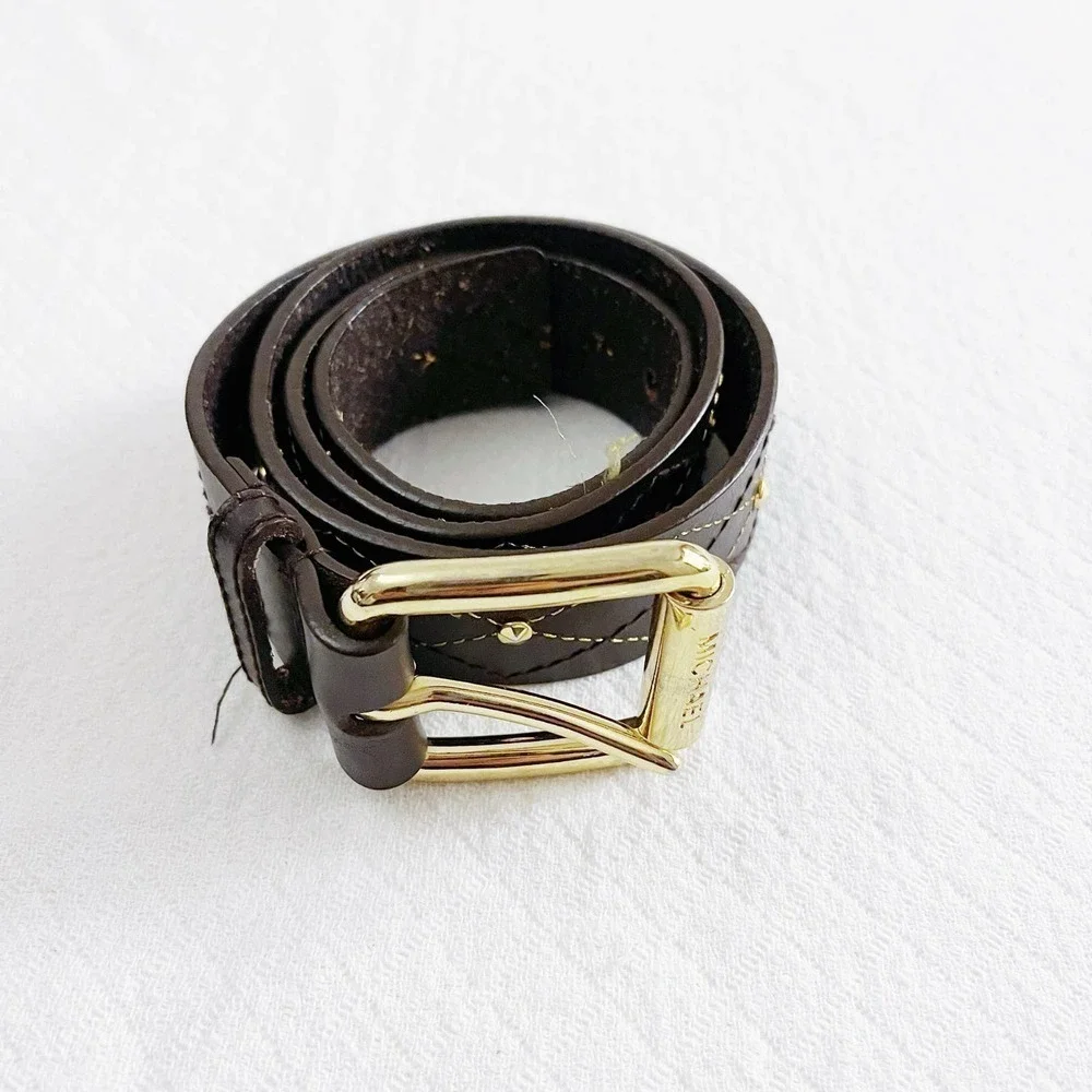 Michael Kors Brown Leather Belt Gold Buckle SZ Med Mint